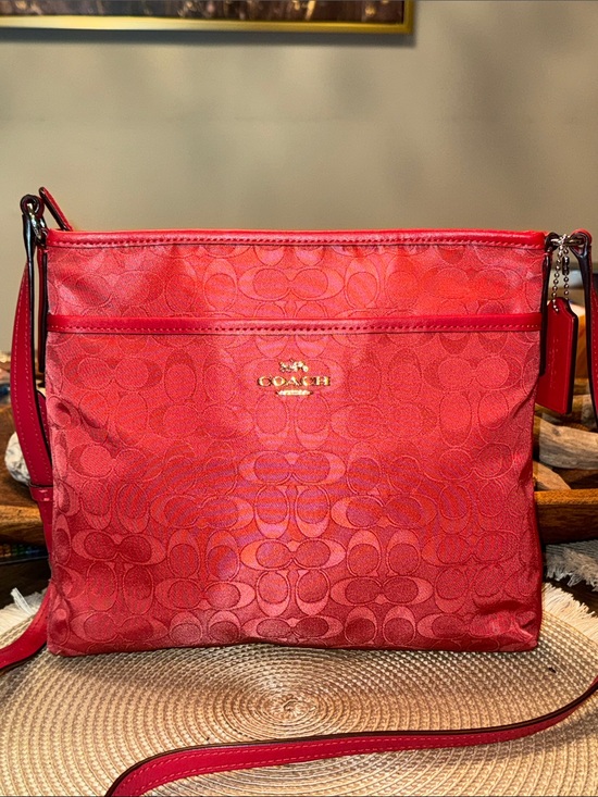 Coach Handbags - Coach Vintage Red Signature Jacquard Crossbody Bag